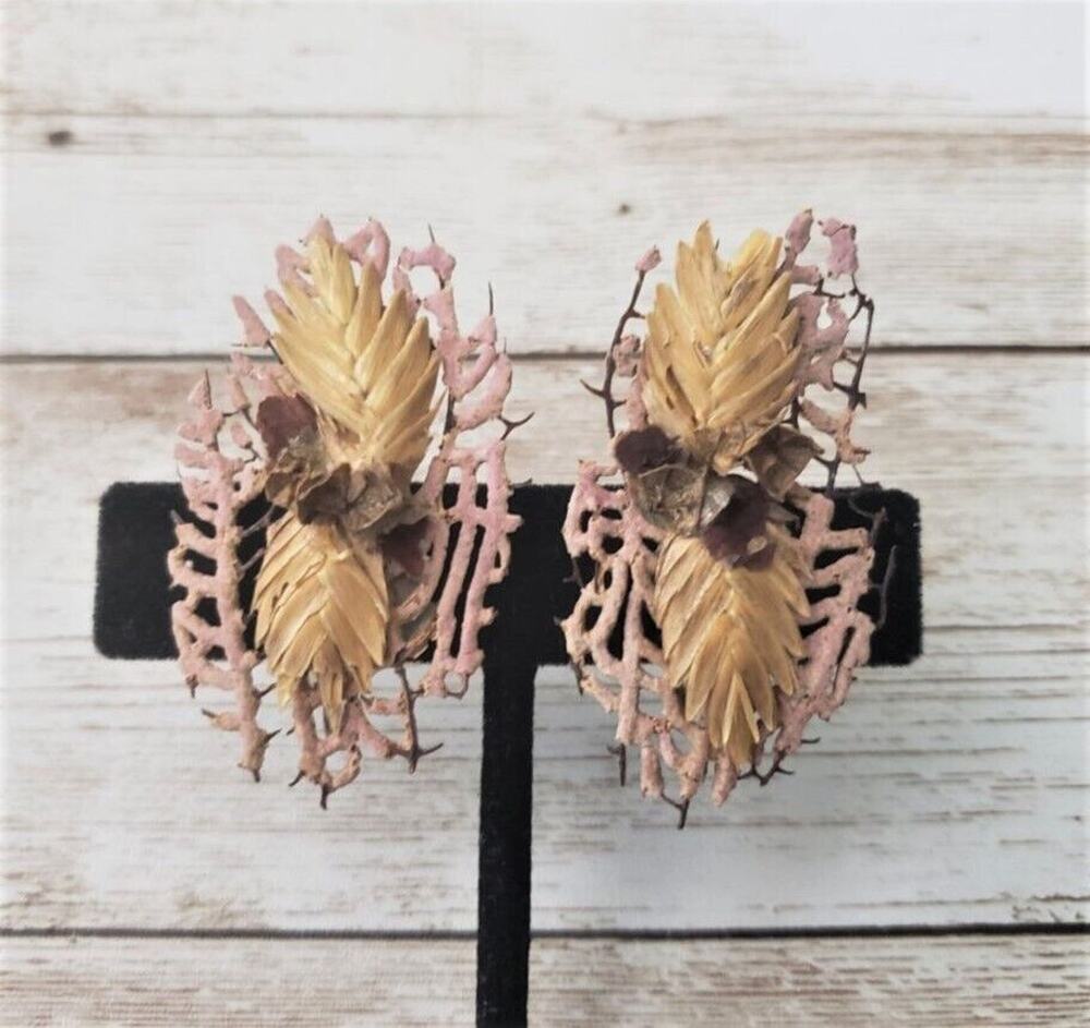Vintage Screw On Earrings Large Natural Design Statement Earrings